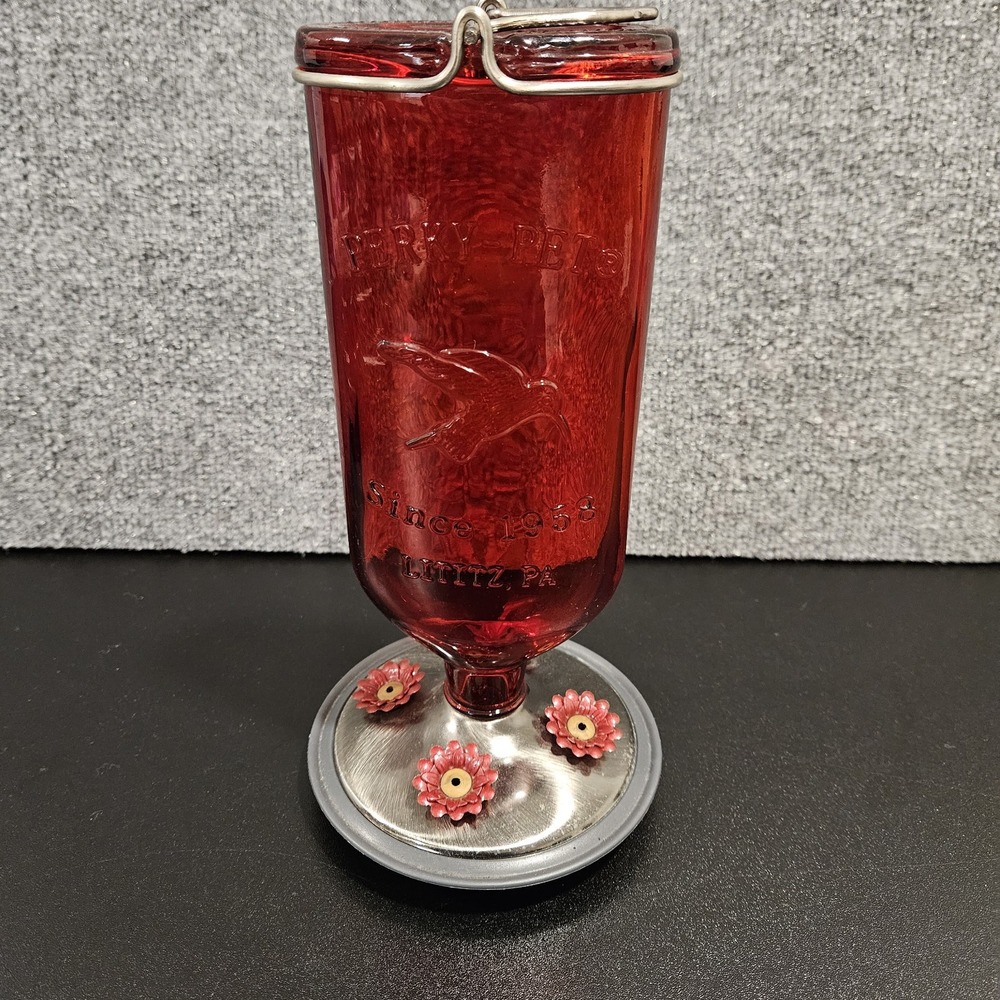 Vintage Perky Pet Hummingbird Feeder 11 Inch Red Glass Lititz Pennsylvania‎